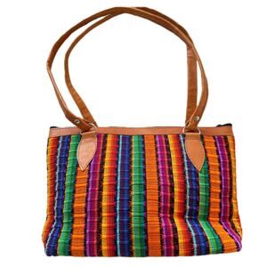Mexican Artisanal Woven MultiColor Striped Handbag From Tepoztlán